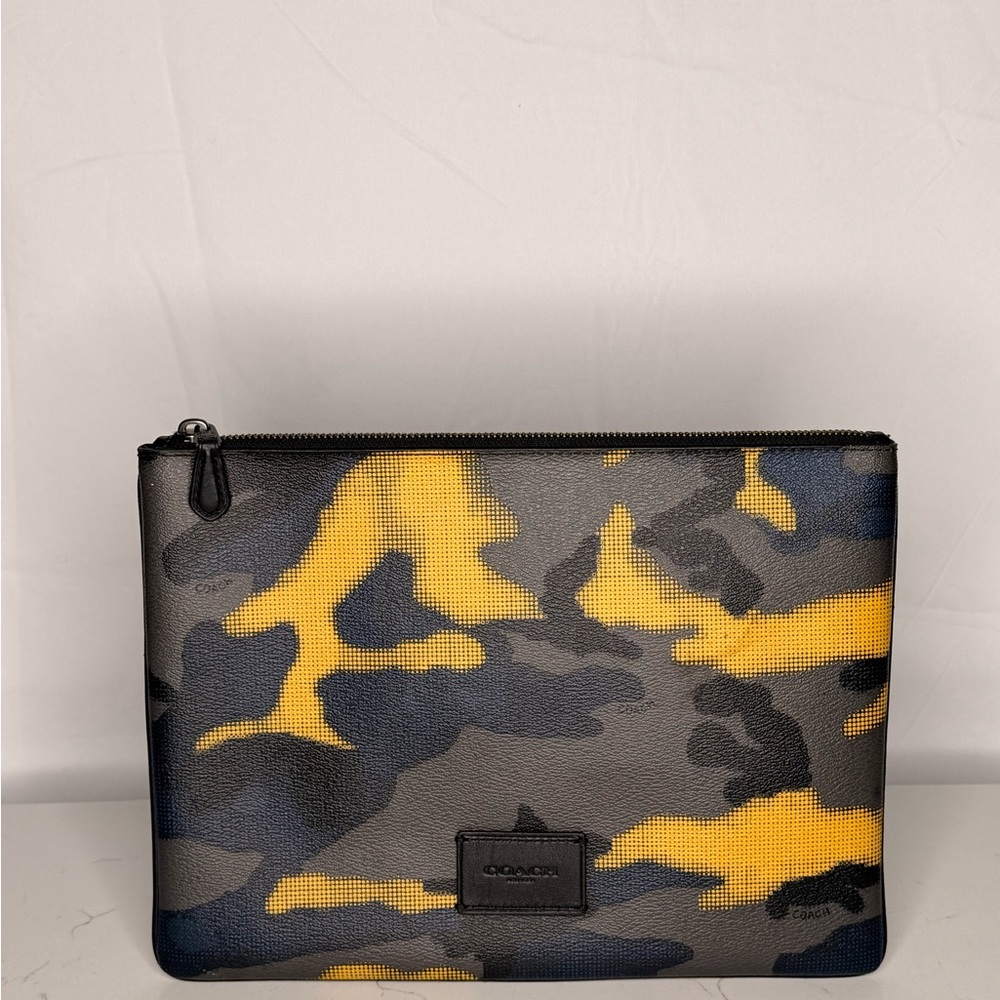 Coach Men's Black and Yellow Camouflage Toiletry Bag